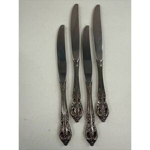 Set of 4 DINNER KNIVES 9" Oneida Pembrooke Renoir Glossy Cube Stainless Flatware